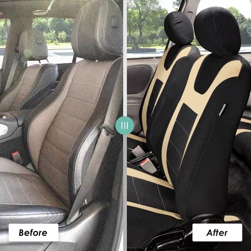 Miniatura 6 de FH Group Juego completo de fundas de asiento deportivo para automóvil, ajuste universal para autos, camiones y SUV (beige) FB070115 + F14407