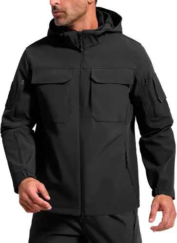 FREE SOLDIER Chaqueta impermeable Softshell con forro polar para hombre, chaqueta táctica militar con capucha rompevientos