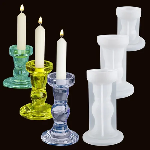 Juego de 3 moldes de silicona para velas de pilar, para fundición de resina epoxi, portavelas votivas para bodas, fiestas, cenas, centros de mesa,