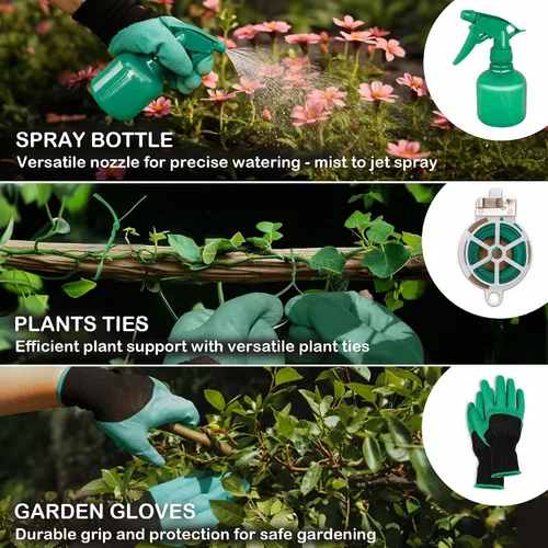 Miniatura 8 de Bluemars Kit de herramientas de mano de jardinería, 14 piezas, juego de herramientas de jardín de acero inoxidable resistente con bolsa de jardín