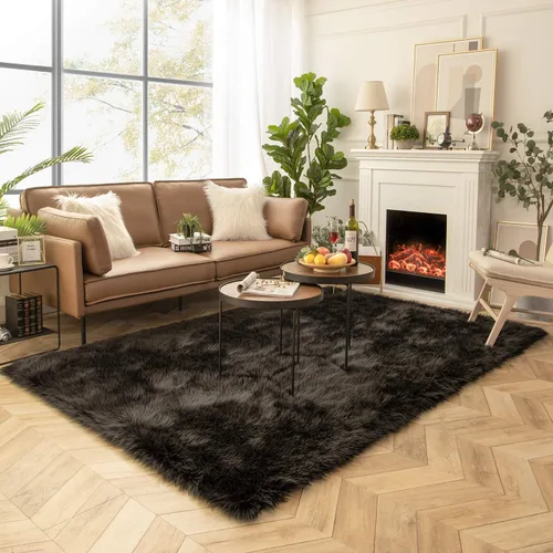 Miniatura 171 de Ashler Home Deco - Tapete de pelo sintético de oveja, mullido, suave, de 2 x 3 pies, lavable a máquina, dormitorio, habitación de los niños, sala