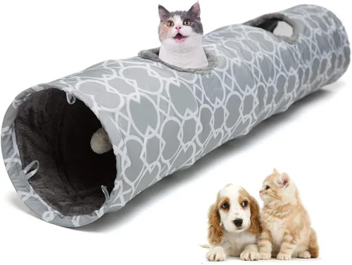 Miniatura 8 de Túnel Geométrico Recto para Gatos con Felpa en el Interior, Juguetes para Gatos Túnel Plegable con Pelotas, para Conejos, Gatitos, Hurones