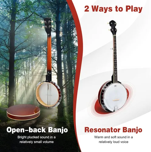 Miniatura 4 de Costzon Banjo de 5 cuerdas 24 soporte con 5º sintonizador engranado y mango cerrado de rango medio, kit para principiantes con bolsa de tela Oxford