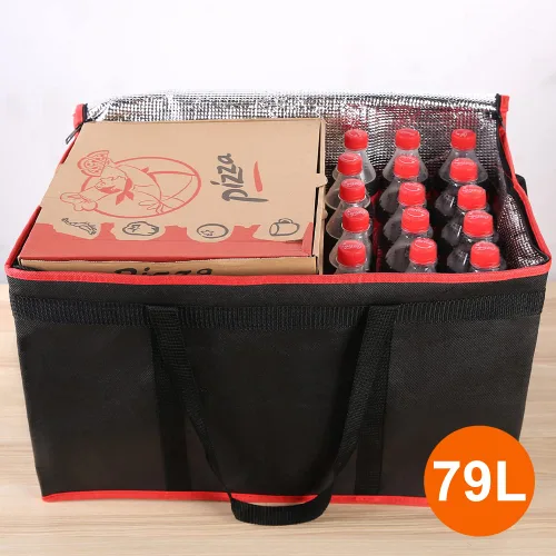 Miniatura 4 de Bodaon - Paquete de 2 bolsas aisladas para entrega de alimentos, XXXL, bolsa de mano para comida y comestibles con aislamiento para alimentos negro
