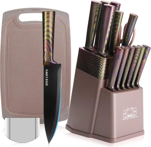 Miniatura 11 de Juego de Cuchillos de Cocina de 16 Piezas con Bloque y Tabla de Cortar - Cuchillos Alemanes de Acero Inoxidable, Afilador Integrado, Apto para Negro