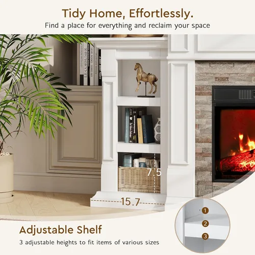Miniatura 6 de Chimenea eléctrica de 72 pulgadas con repisa, soporte de TV para televisores de hasta 80 pulgadas, moderno centro de entretenimiento con Blanco
