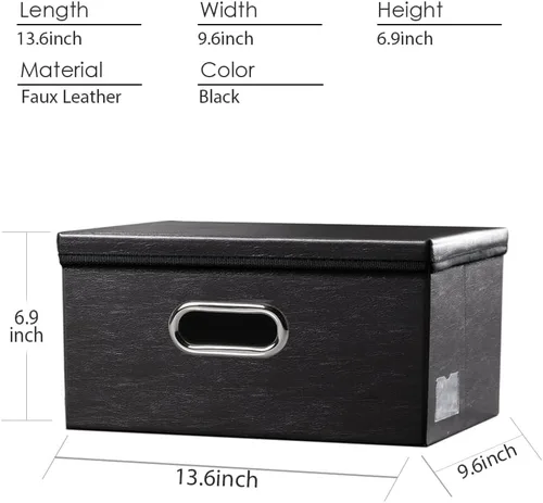 Miniatura 5 de PRANDOM - Caja de almacenamiento plegable con tapa [1 unidad] Caja organizadora plegable de tela de cuero, cesta con tapa para guardar cosas