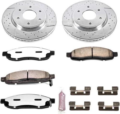Miniatura 2 de PowerStop Kit de freno delantero para Infiniti QX56 2005-07 Nissan Armada 2005-06 TITAN 2005-07 - Pastillas de freno de cerámica de fibra