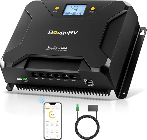 Miniatura 10 de BougeRV MPPT Controlador de carga solar de 30 A, con corte a baja temperatura, control de aplicación, LCD retroiluminado, regulador de panel solar