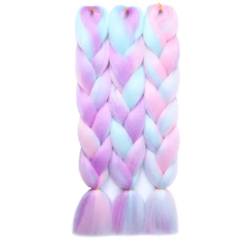 Miniatura 2 de Xiaofeng Extensiones de cabello trenzado coloridas Ombre de 61 cm, 3 unidades, trenzas Jumbo de alta temperatura para trenzas en zigzag y trenzas
