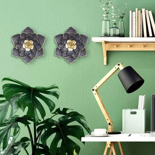 Miniatura 6 de Decointo Esculturas de pared de flores de metal, 9.5 pulgadas, decoración de pared floral negra, flores en capas 3D, arte de decoración de pared