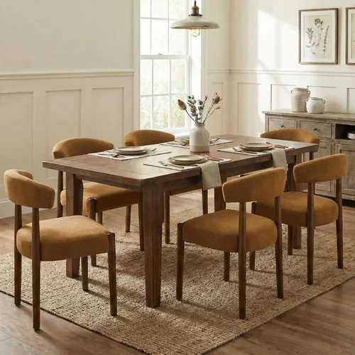 Miniatura 23 de VKNOW Juego de 2 sillas de comedor de madera, modernas sillas de comedor tapizadas con patas de madera de nogal y respaldo curvo, sillas de cocina
