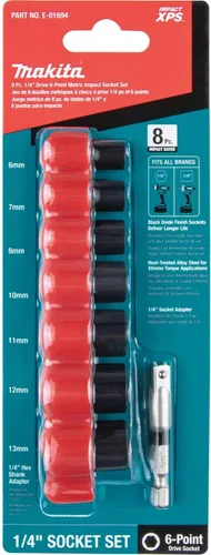 Miniatura 2 de Makita E-01694 Juego de llaves de impacto XPS® de 8 piezas de 1/4" de 6 puntas con adaptador de llave estándar métrico