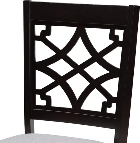 Miniatura 6 de Baxton Studio Mael - Juego de 2 sillas de comedor y sillas de comedor tapizadas de tela gris y acabado marrón oscuro de madera