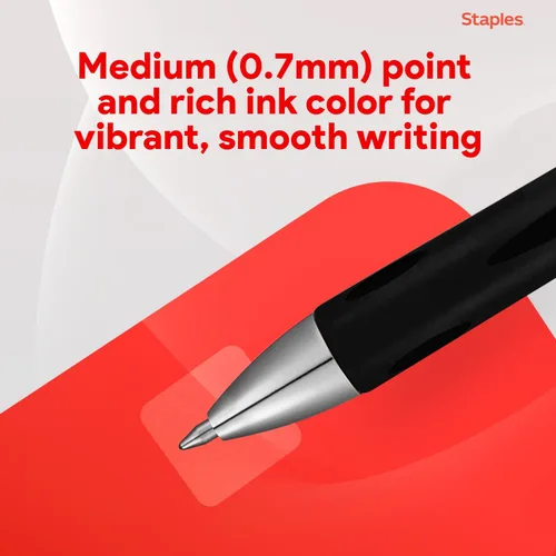 Miniatura 5 de STAPLES Bolígrafos de gel retráctiles, punta media de 0.028 in, tinta negra, paquete de 12 bolígrafos de gel Sonix con clip de bolsillo