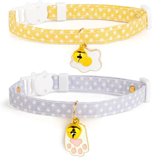 Miniatura 11 de Paquete de 2 Collares Separables de Algodón para Gatos con Campana y Pendientes de Flores Rosas y Moradas Lindo Collar para Gatito Adecuado