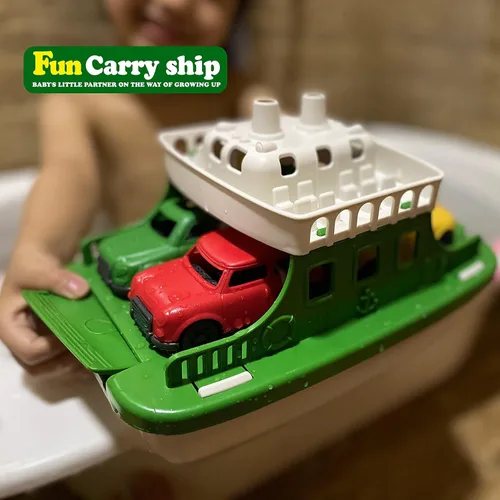 Miniatura 7 de Barco Ferry con 4 Coches y 4 Juguetes de Baño de Cuerda, Juguete de Baño para Niños Vehículo Flotante Ballenas Submarinos Cisnes Cohetes, Conjunto
