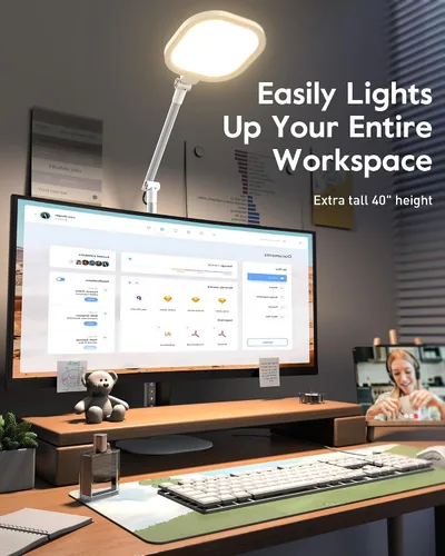 Miniatura 5 de Lámparas LED de escritorio para oficina en casa con base, lámpara de escritorio alta con 50 modos de luz y memoria y temporizador, luz