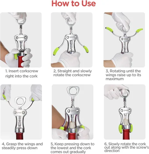 Miniatura 7 de IPOW Abridor de vino, abridor de botellas de vino de aleación de zinc, sacacorchos de ala resistente, tornillo de corcho multifuncional manual