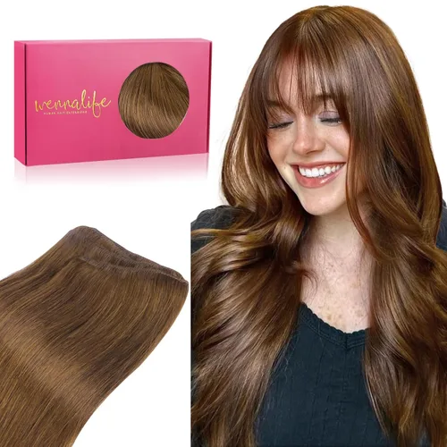 Miniatura 56 de WENNALIFE Extensiones de cabello humano real, 20 pulgadas, 3.53 onzas, color marrón chocolate, trama, cabello Remy atado a mano, extensiones