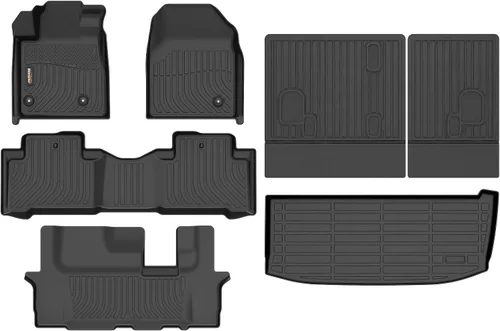 Miniatura 28 de Alfombrillas para todo tipo de clima y forro de carga para Volkswagen Atlas 2018-2025 (asiento de cubo de 6 pasajeros), juego completo de 3 filas