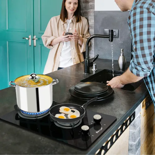 Miniatura 7 de encimera de gas de 30 cm (12 pulgadas), 2 quemadores, cocina de propano incorporada, encimera de cocina interior adecuada para combustible dual