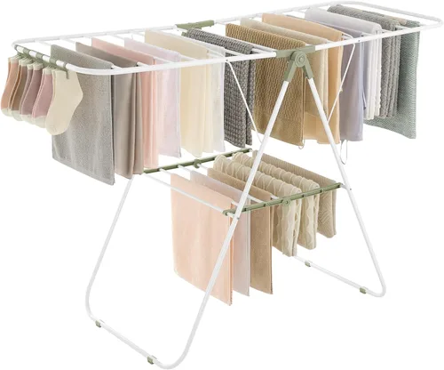 Miniatura 12 de SONGMICS ULLR053W01V1 - Tendedero plegable de dos niveles para ropa, estante de secado de ropa para lavandería, secador de ropa independiente