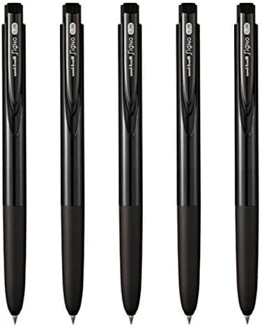 Bolígrafo de tinta de gel retráctil Uni-ball Signo RT1, punta ultra micro de 0.28mm, agarre de goma, tinta negra, UMN-155-28, juego de 5