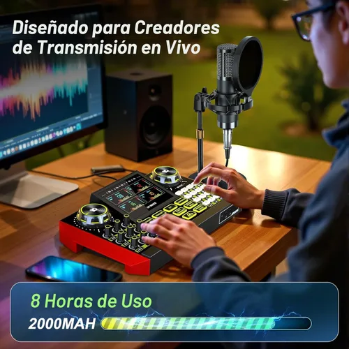 Miniatura 9 de Paquete de equipo de podcast G9 con mezclador de audio para canto en streaming, kit de micrófono de condensador de 0.138 in, cambiador de voz, Azul