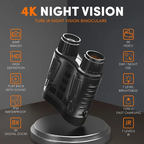 Miniatura 2 de GTHUNDER Night Vision Goggles Binoculars with Remote Monitor on App Crystal Clear 4K UHD Video & 52MP Full Color Photos on 4" HD Screen 10X Zoom