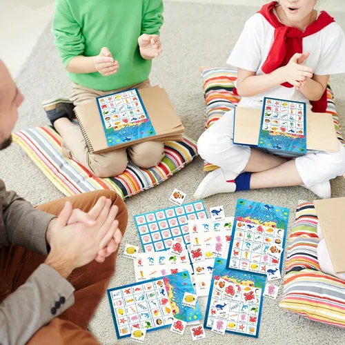 Miniatura 6 de Liliful Tarjetas de juego de bingo de animales del océano para niños, 24 tarjetas de bingo de mar, juego temático del océano para fiestas bajo