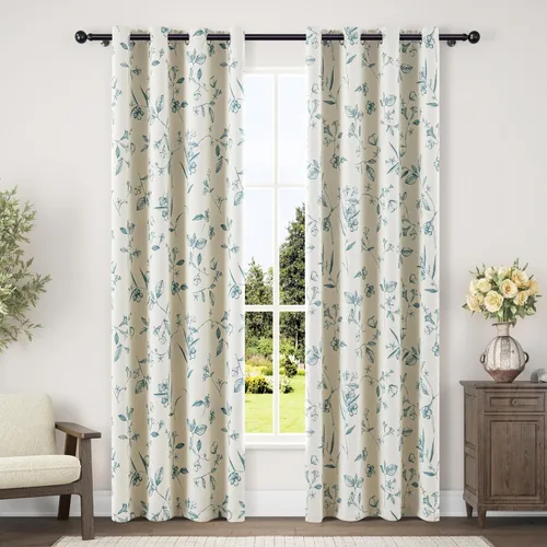 Miniatura 13 de ChrisDowa Cortinas florales 100% opacas de 63 pulgadas de largo, 2 paneles para dormitorio, sala de estar, estampado de flores negras