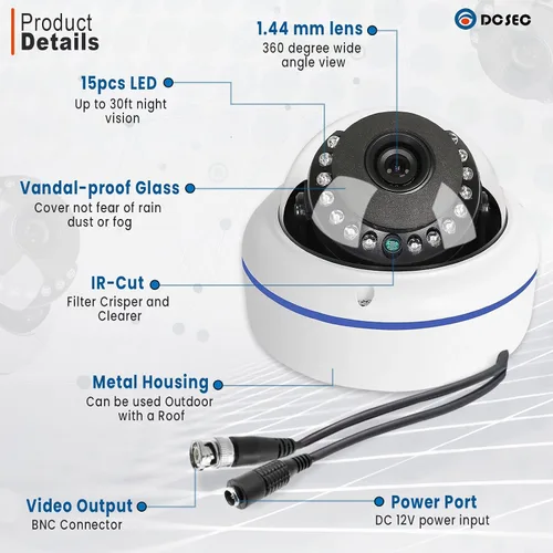 Miniatura 3 de HD 1080P 360 grados domo cámaras de vigilancia interior al aire libre 4 en 1 (TVI/AHD/CVI/CVBS BNC sistema analógico) 0.057 in ojo de pez CCTV vista