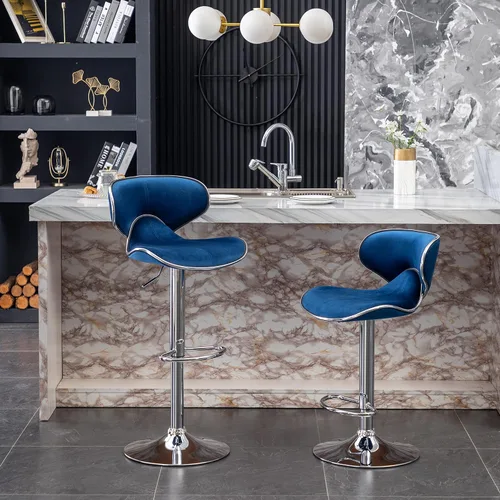 Miniatura 8 de Roundhill Furniture Masaccio - Taburete giratorio ajustable tapizado de terciopelo, juego de 2, color azul