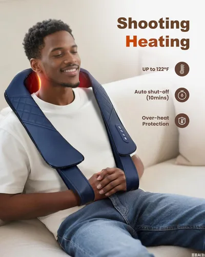 Miniatura 3 de Beleduc Masajeador de cuello inalámbrico para aliviar el dolor de tejido profundo, masajeador Shiatsu cuello hombros con calor, masajeador eléctrico