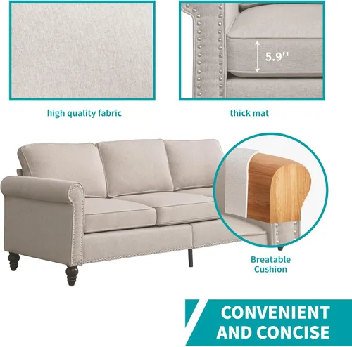 Miniatura 6 de BALUS Couches Set for Living Room, Couch Sofa with Wooden Sofa Legs, Living Room Furniture with Nailhead Trim, 6" Cushion, Sectional Couches