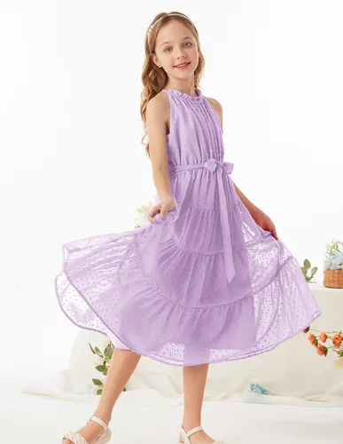 Miniatura 2 de GRACE KARIN Vestido largo sin mangas con cuello halter para niñas de 5 a 12 años