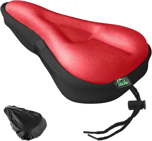 Zacro Cojín de asiento de bicicleta, funda acolchada de gel para asiento de bicicleta para hombres y mujeres, cómodo, asiento de bicicleta Rojo