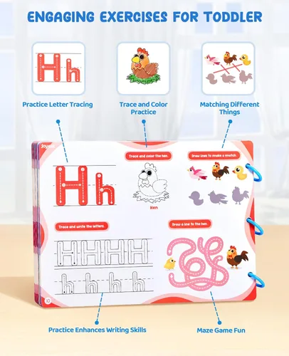 Miniatura 5 de JoyCat Actividades de Aprendizaje Preescolar 48 Páginas Reutilizables, Práctica de Escritura a Mano para Niños Pequeños, Libros de Trabajo