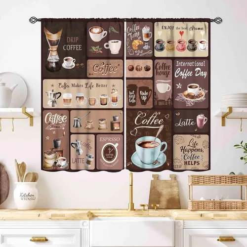 Miniatura 20 de Cortinas Rústicas de Cocina, Tenedor Cuchara Retro Tablón de Madera Granja País Tema de Cocina Citas Divertidas Tratamiento de Ventana