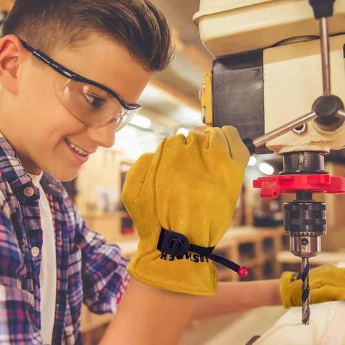 Miniatura 5 de Guantes de trabajo para niños de 2 a 14 años, extra suaves de ante de ciervo, duraderos, flexibles, guantes genuinos de cuero para niños