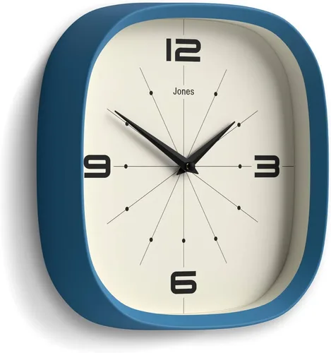 Miniatura 2 de JONES CLOCKS® Pulsar - Reloj de pared Reloj retro cuadrado redondeado 10 pulgadas Azul Aspecto de diseñador genial para cocina, sala