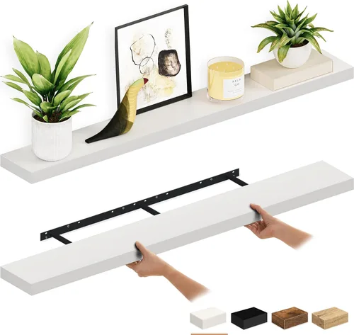 Miniatura 29 de Ballucci - Estantes flotantes, juego de estantes de pared de madera de 36" con soportes invisibles para baño, sala de estar, dormitorio, cocina