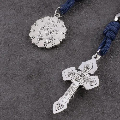 Miniatura 51 de Rosario de bolsillo estilo abierto una década de acero inoxidable rosario católico con crucifijo medalla de San Benito con bolsa de regalo