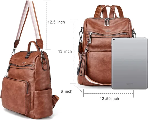Miniatura 23 de OPAGE - Mochila de cuero para mujer, con borla de moda, bolso de hombro, mochila grande, bolsa de viaje, gris, L