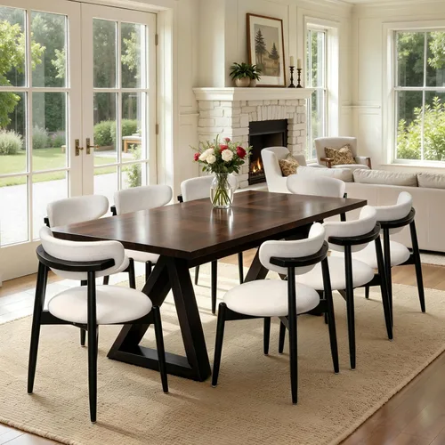 Miniatura 41 de CHUN YI Juego de 2 sillas de comedor tapizadas de madera maciza, sillas auxiliares de cocina de tela moderna de mediados de siglo con respaldo Beige