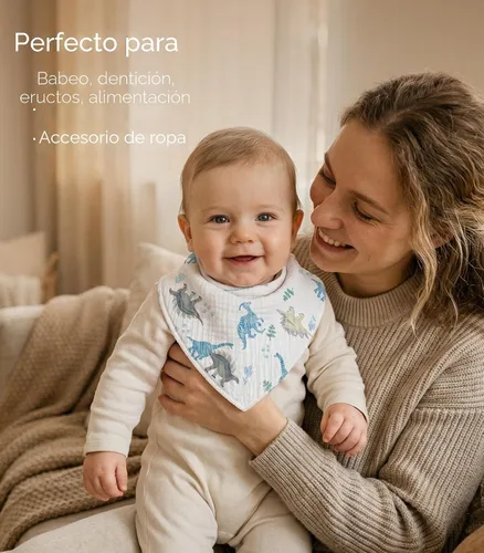 Miniatura 6 de Baberos de muselina para bebé 8 unidades, Babero tipo bandana para babeo y dentición, Algodón suave y absorbente para niñas y niños BC Un dinosaurio