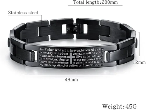 Miniatura 2 de Pulsera de la Biblia de la Santa Biblia para hombres, pulsera de acero inoxidable con cruz de Hip Hop de la Biblia, brazalete de oración