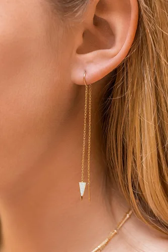 Miniatura 3 de Aretes de cadena de oro de 14 quilates para mujer, aretes de rosca de oro para mujer, aretes de doble perforación, aretes de hilo Aretes colgantes