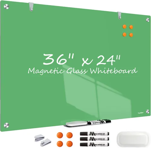 Miniatura 12 de Pizarra blanca de borrado en seco magnética negra de vidrio, TANKEE moderna pizarra blanca de vidrio templado sin marco grande para pared, oficina